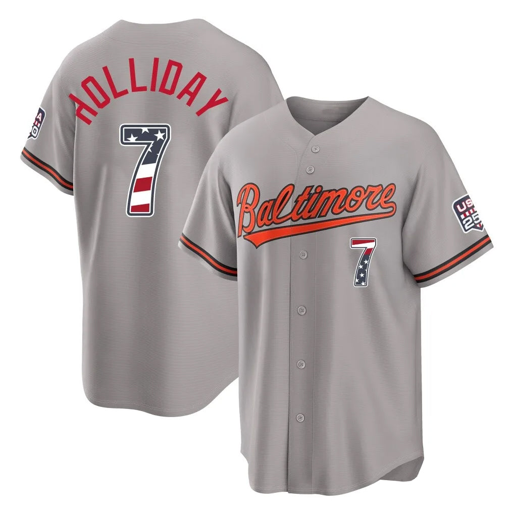 B.Orioles #7 Jackson Holliday Player Gray USA 250 Fourth of July Home Game Qdoa Stitched Jerseys