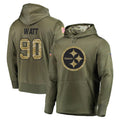 P.Steelers #90 T.J. Watt Player Olive Salute to Service Pullover Hoodie Home Game Qdoa Stitched Jerseys