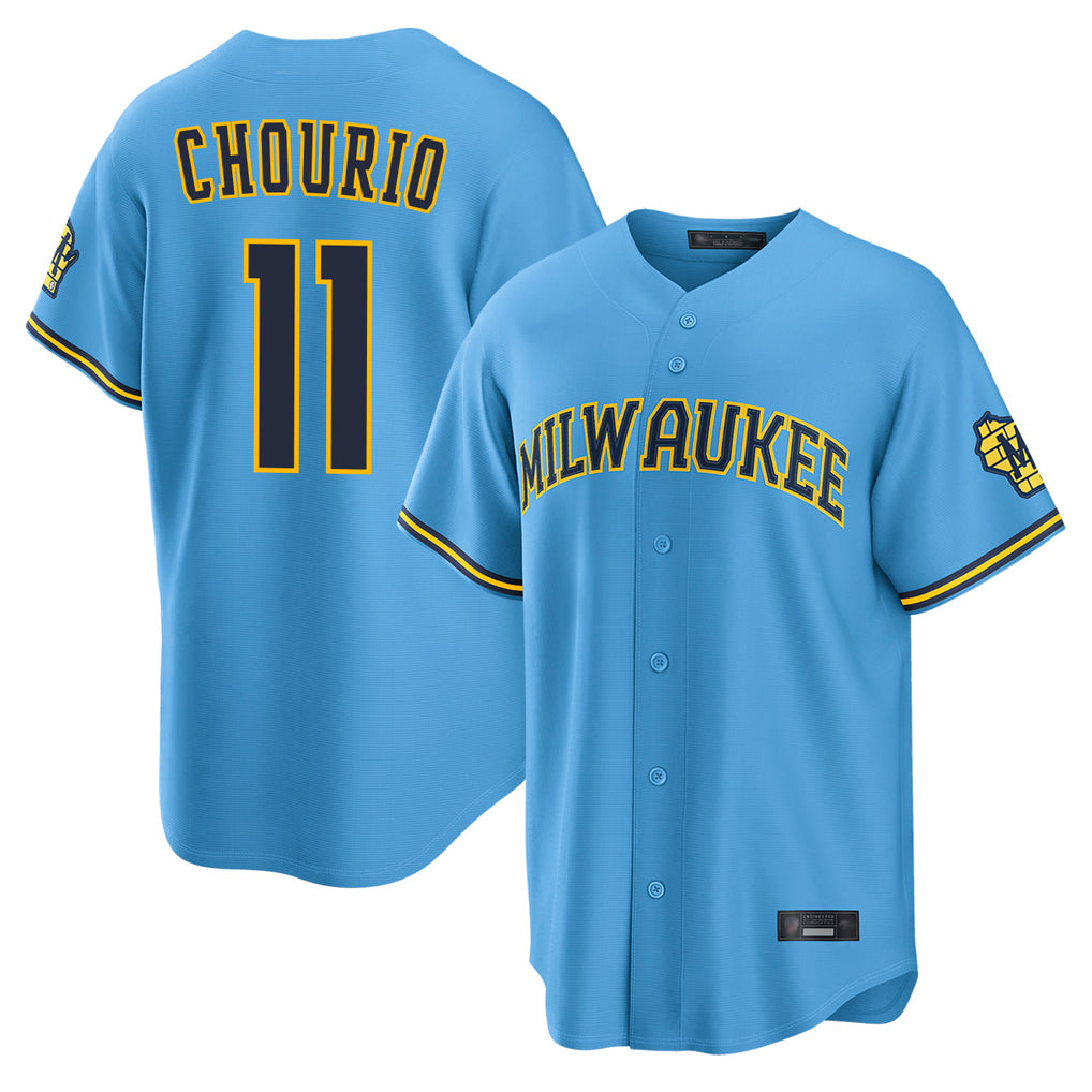 M.Brewers #11 Jackson Chourio Player Light Blue Road Stadium Game Qdoa Stitched Jerseys