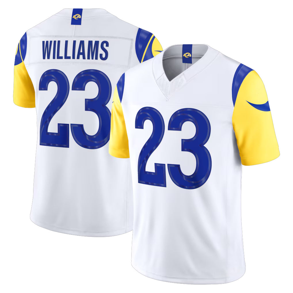 LA.Rams #23 Kyren Williams Player White Vapor F.U.S.E. Limited Home Game Qdoa Stitched Jerseys