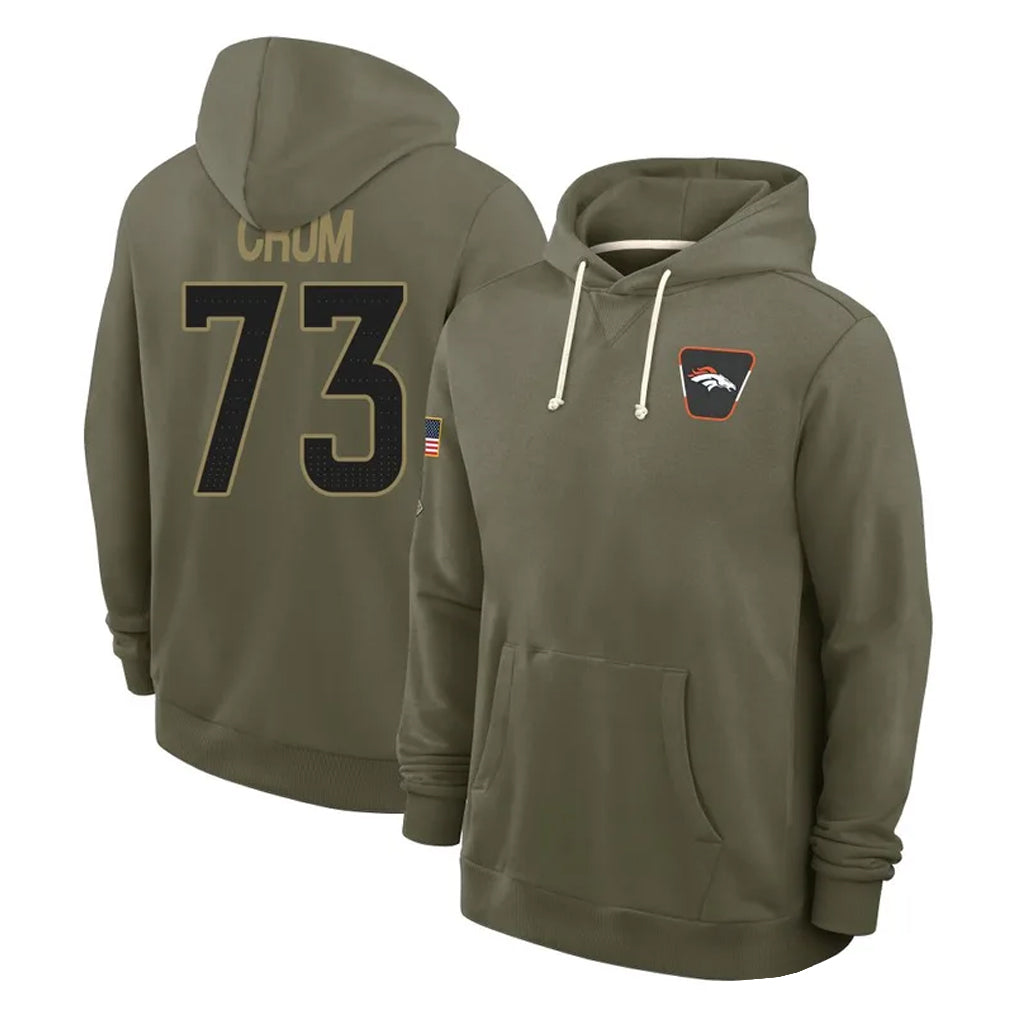 D.Broncos #73 Frank Crum Player Olive Salute to Service Pullover Hoodies Limited Qdoa Stitched Jerseys