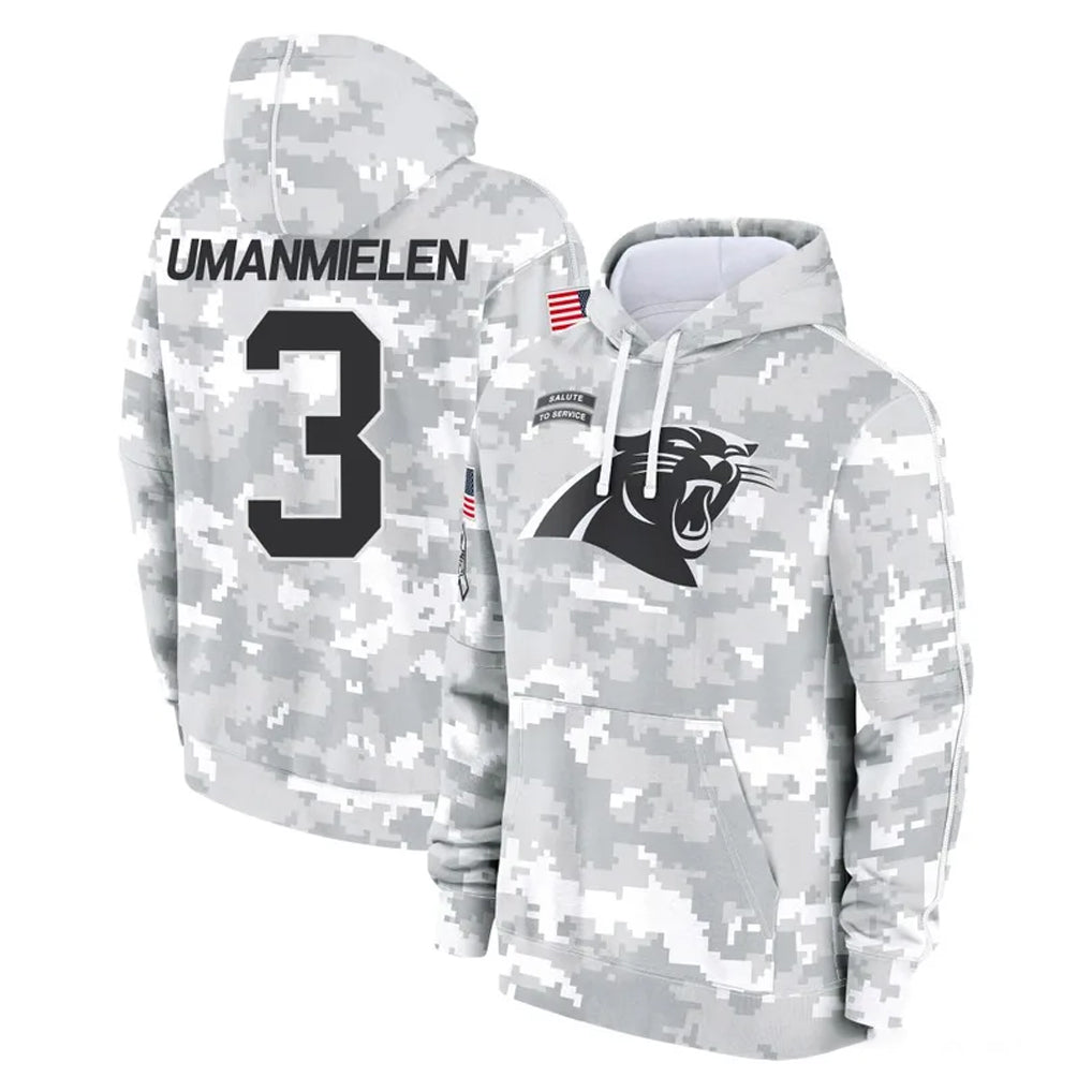 C.Panthers #3 Princely Umanmielen Player Arctic Camo Salute to Service Pullover Hoodies Limited Game Qdoa Stitched Jerseys