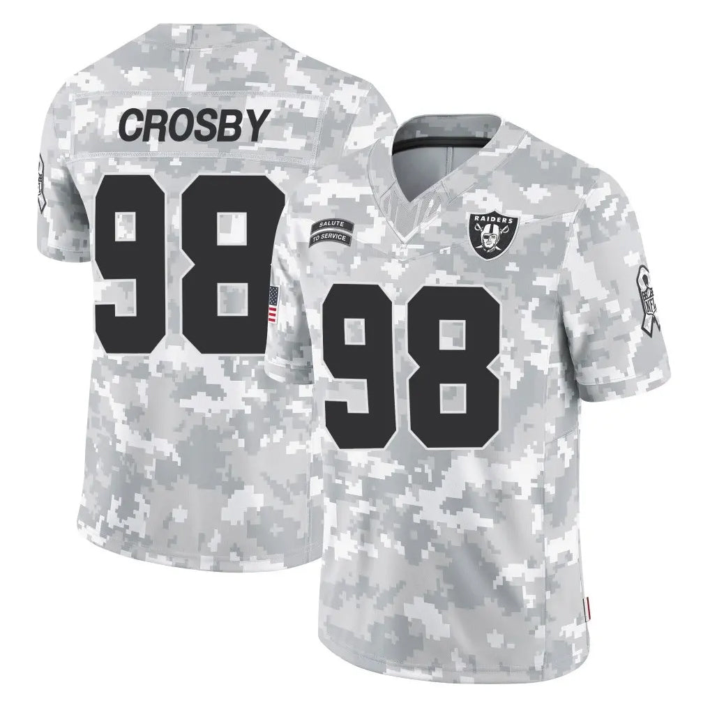 LV.Raiders #98 Maxx Crosby Player Arctic Camo Salute To Service Limited Game Qdoa Stitched Jerseys