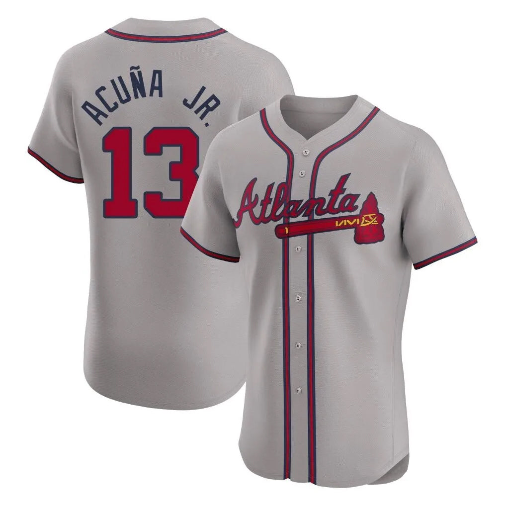 A.Braves #13 Ronald Acuna Jr Player Gray Limited Elite Home Game Qdoa Stitched Jerseys