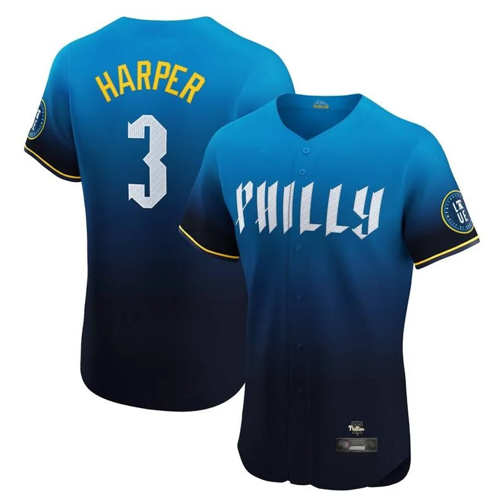 P.Phillies #3 Bryce Harper Player Blue City Connect Home Limited Elite Qdoa Stitched Jerseys