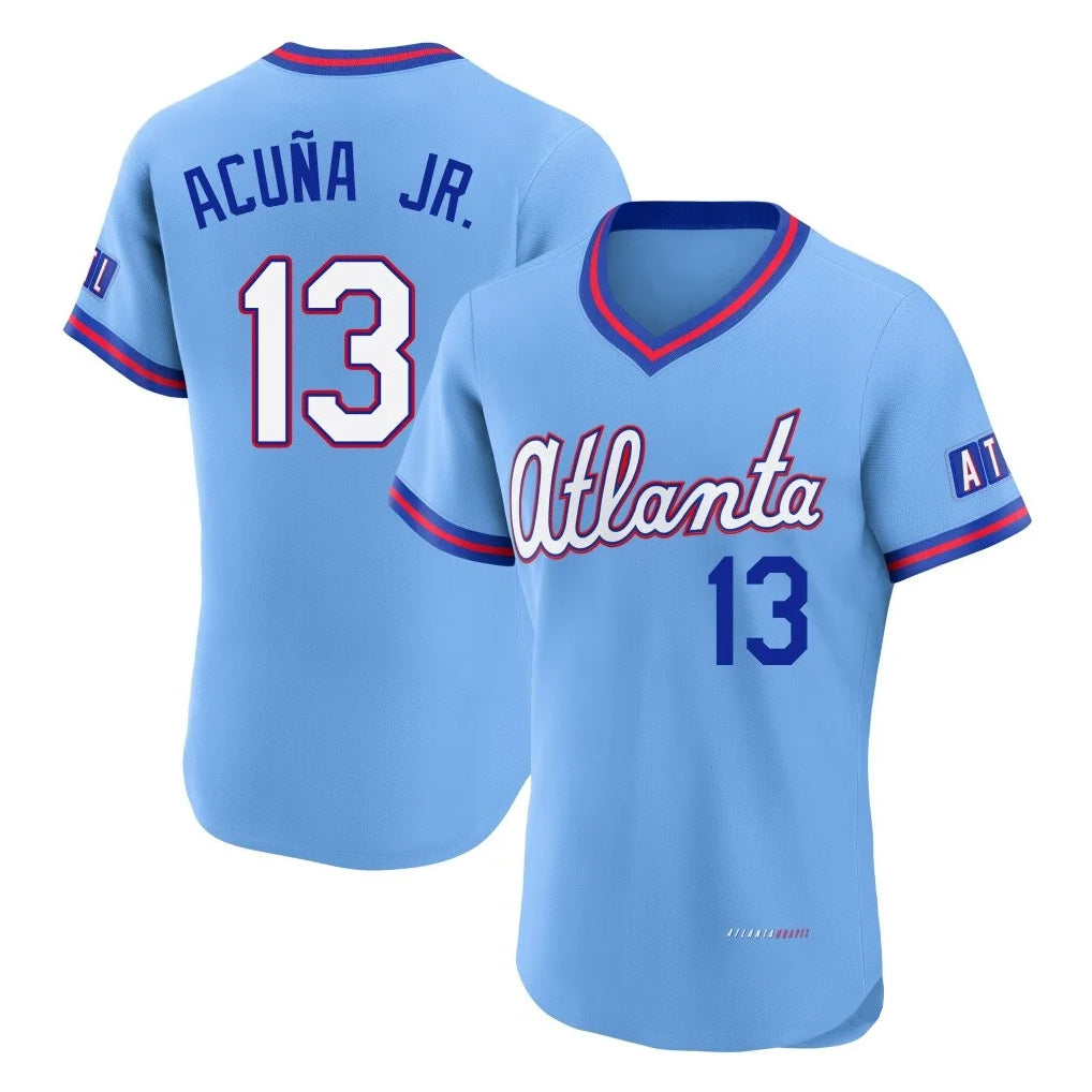 A.Braves #13 Ronald Acuna Jr Player Powder Blue 2026 City Connect T-shirt Limited Elite Home Game Qdoa Stitched Jerseys
