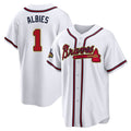 A.Braves #1 Ozzie Albies Player White Gold Home Game Qdoa Stitched Jerseys