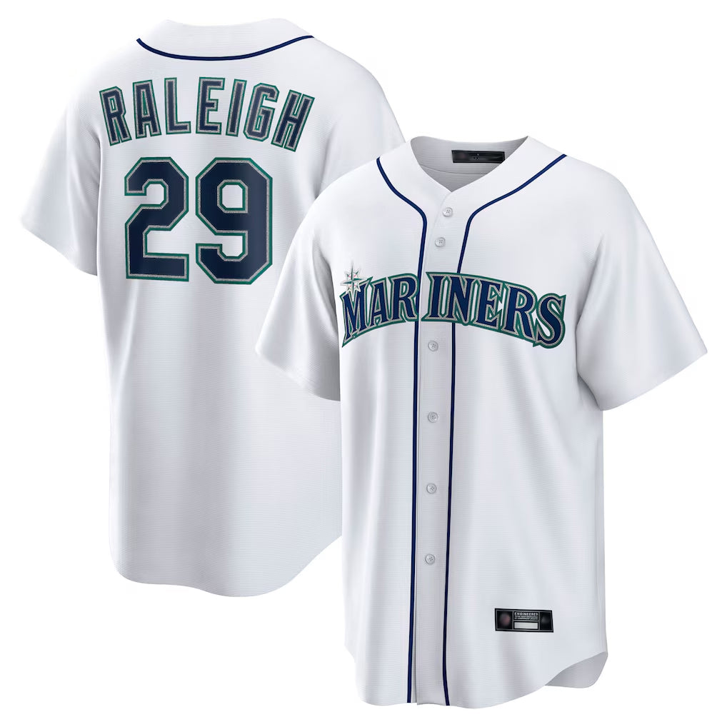 S.Mariners #29 Cal Raleigh Player White Home Game Qdoa Stitched Jerseys