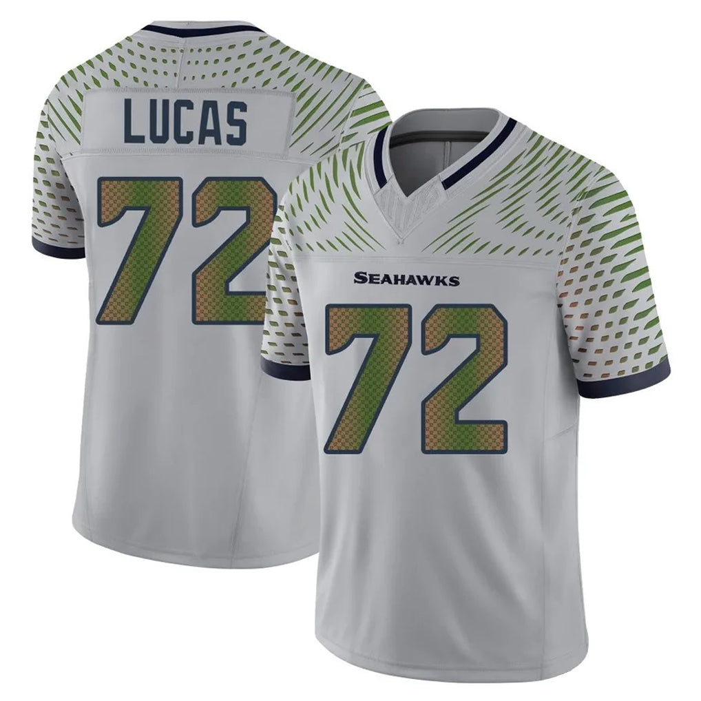 S.Seahawks #72 Abraham Lucas Player Grey Limited 2025 Rivalries Collection Home Game Qdoa Stitched Jerseys