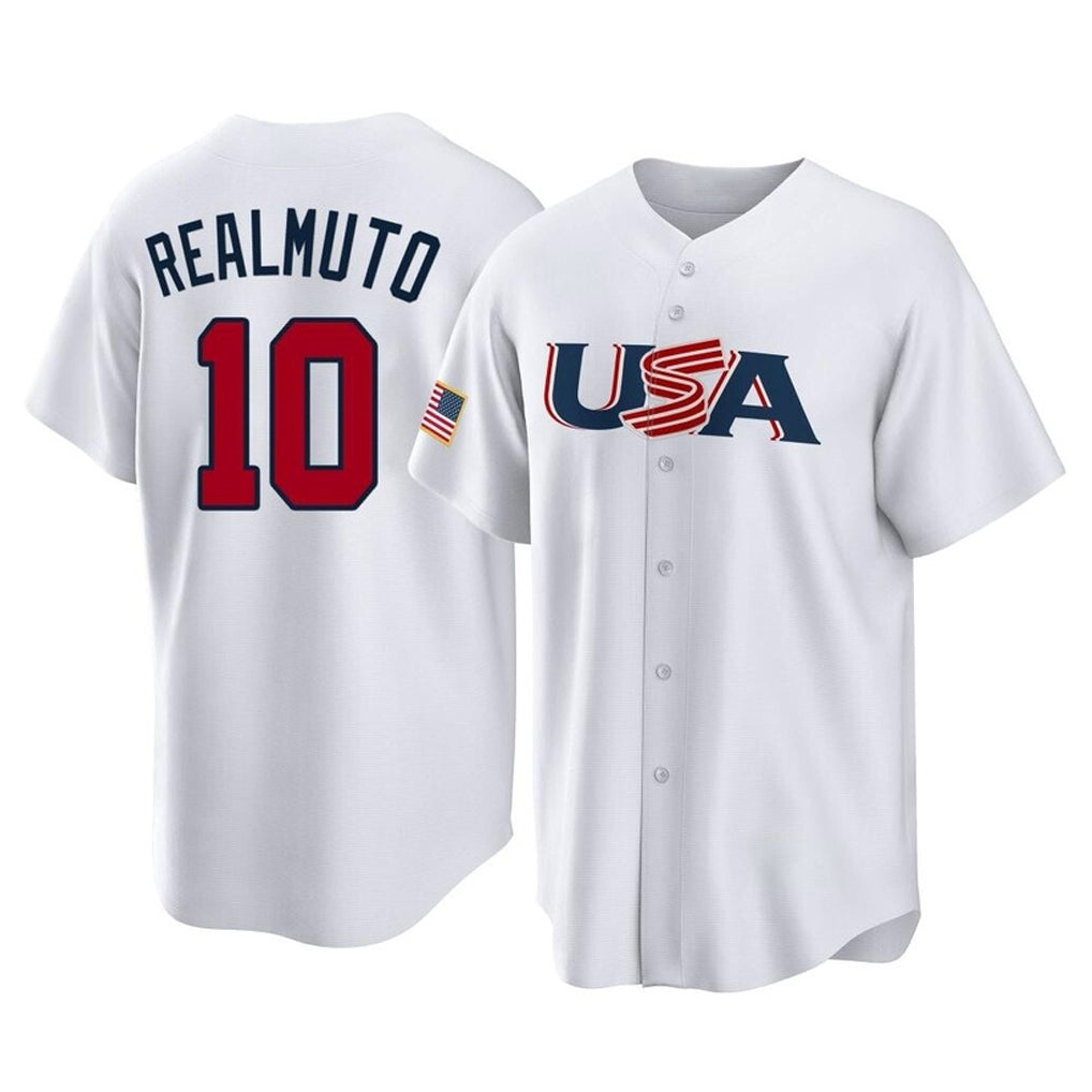 P.Phillies #10 J.T. Realmuto Player White USA World Classic Home Game Qdoa Stitched Jerseys