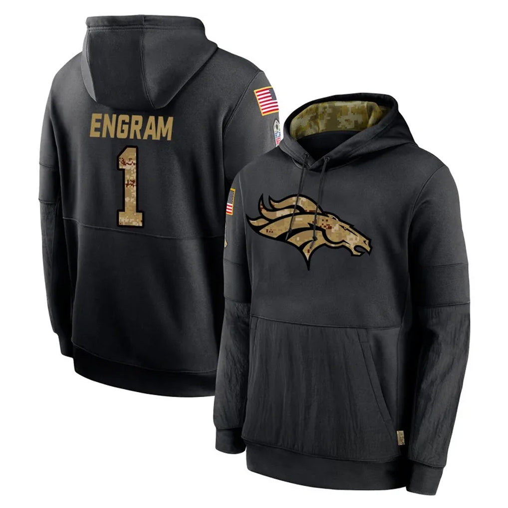 D.Broncos #1 Evan Engram Player Black Salute to Service Pullover Hoodies Limited Qdoa Stitched Jerseys