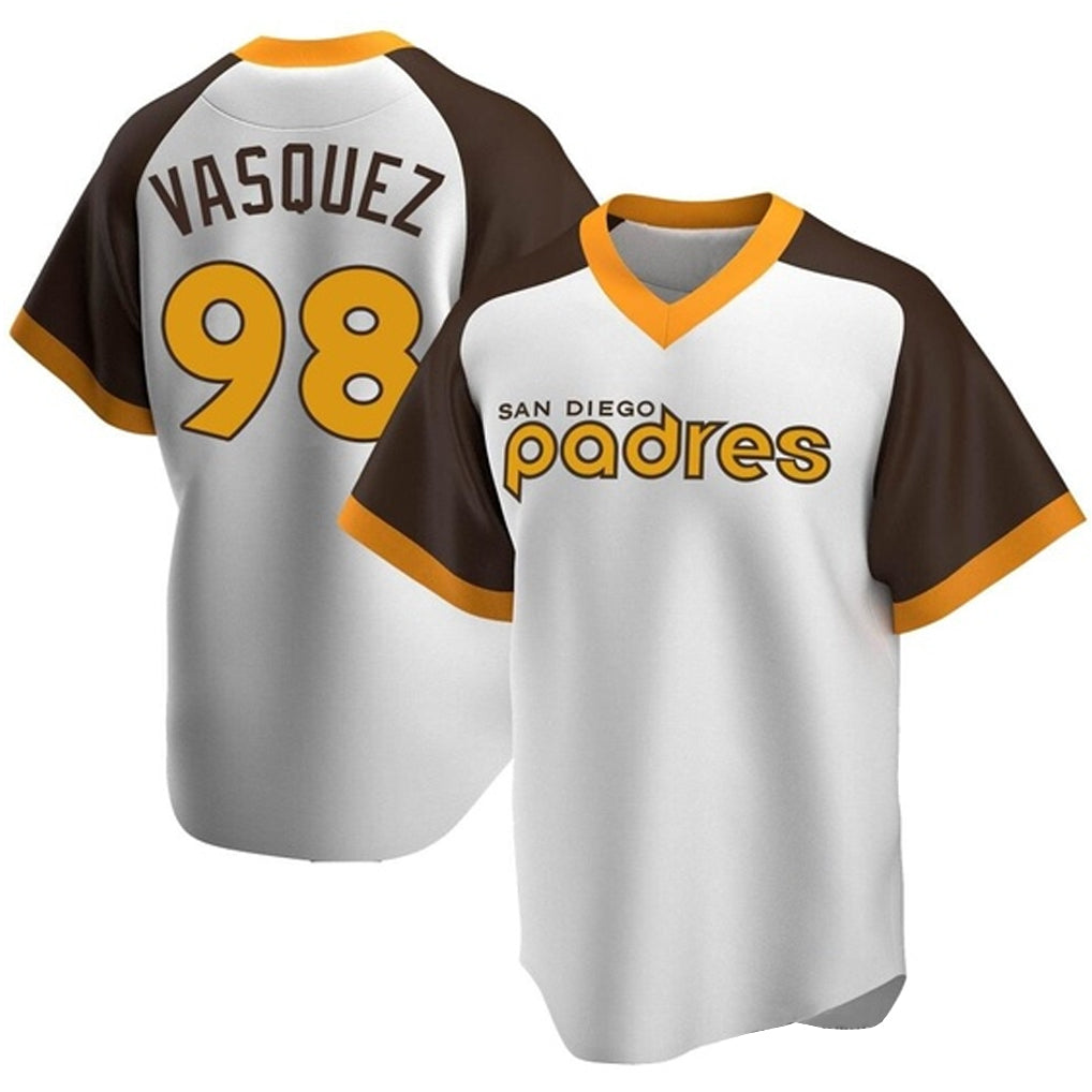 S.Diego Padres #98 Randy Vasquez Player White Home Cooperstown Collection Replica Game Qdoa Stitched Jerseys