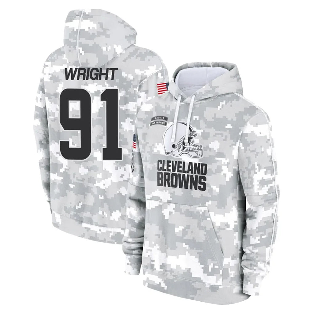 C.Browns #91 Alex Wright Player Arctic Camo Salute to Service Hoodies Limited Game Qdoa Stitched Jerseys
