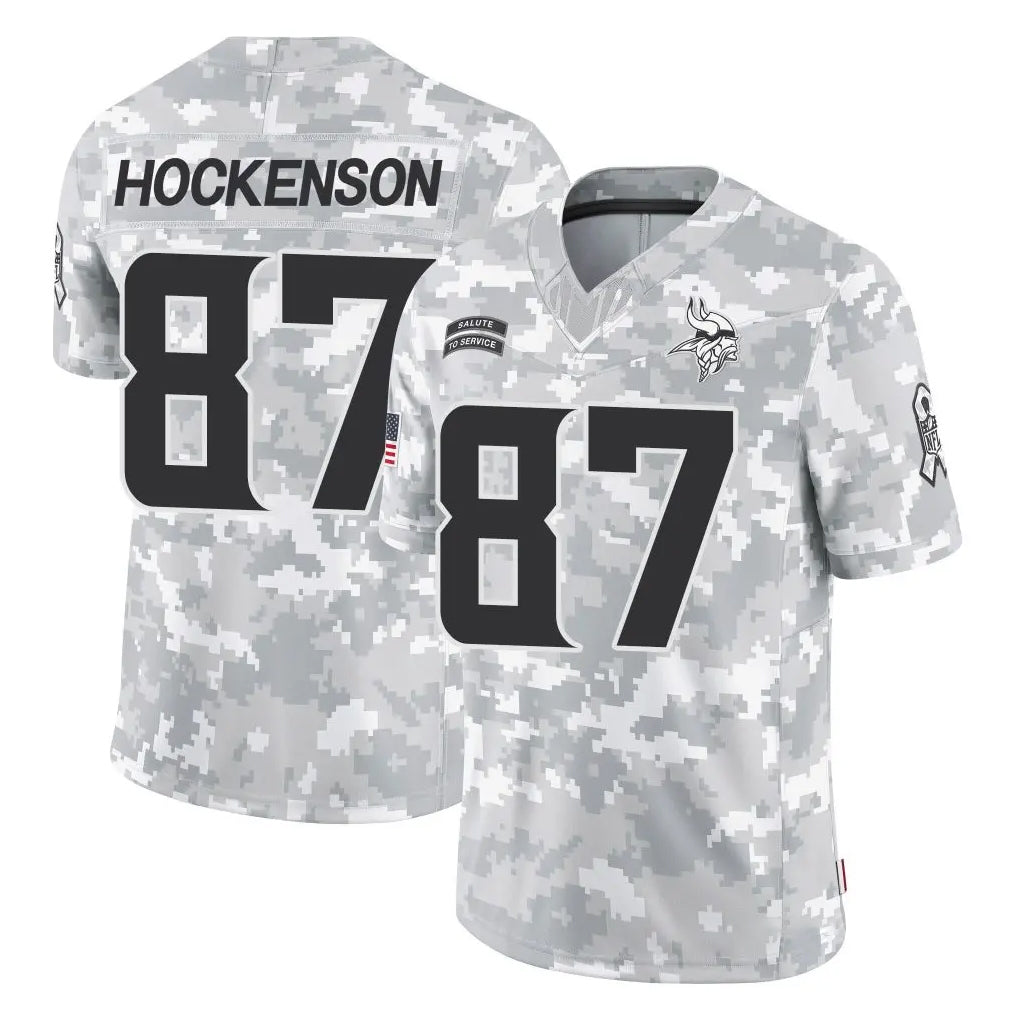 M.Vikings #87 T.J. Hockenson Player Arctic Camo Salute To Service Limited Game Qdoa Stitched Jerseys
