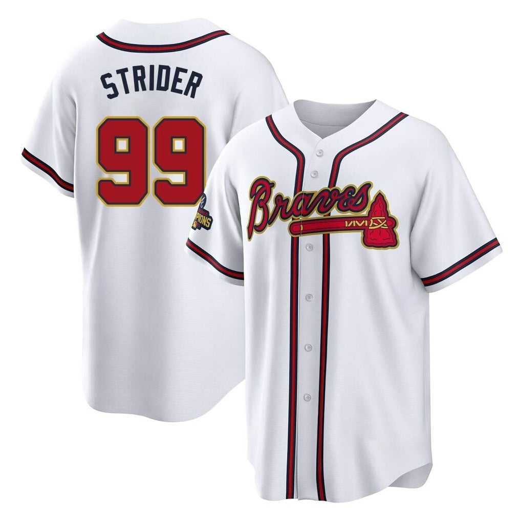 A.Braves #99 Spencer Strider Player White Gold Home Game Qdoa Stitched Jerseys