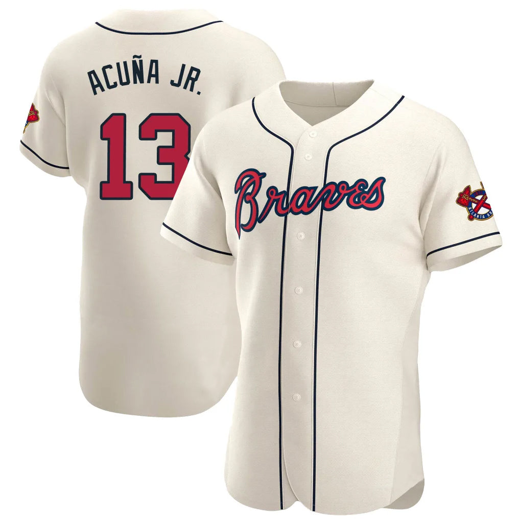A.Braves #13 Ronald Acuna Jr Player Cream Limited Elite Home Game Qdoa Stitched Jerseys