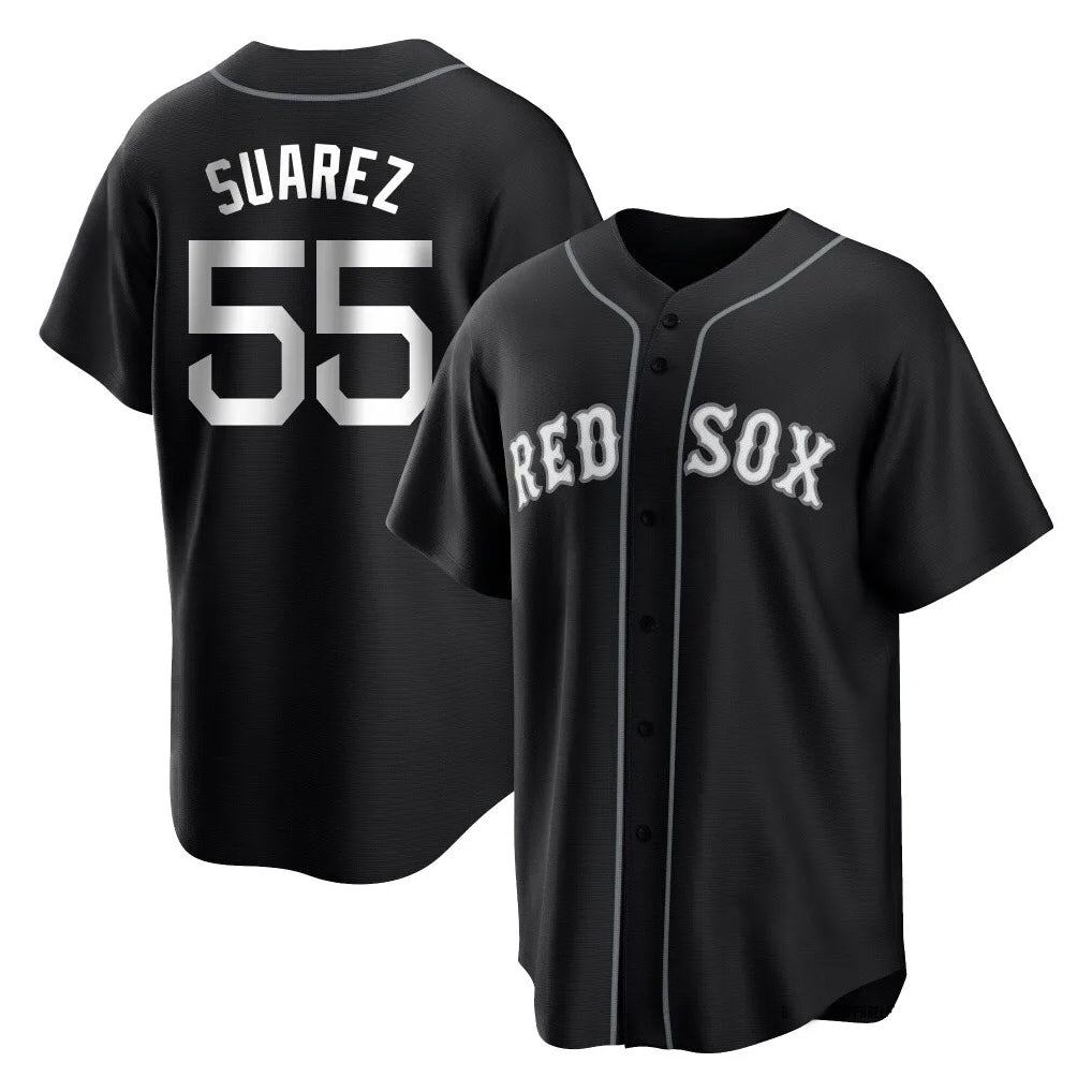 B.Red Sox #55 Ranger Su¨¢rez Player Black Home Game Qdoa Stitched Jerseys