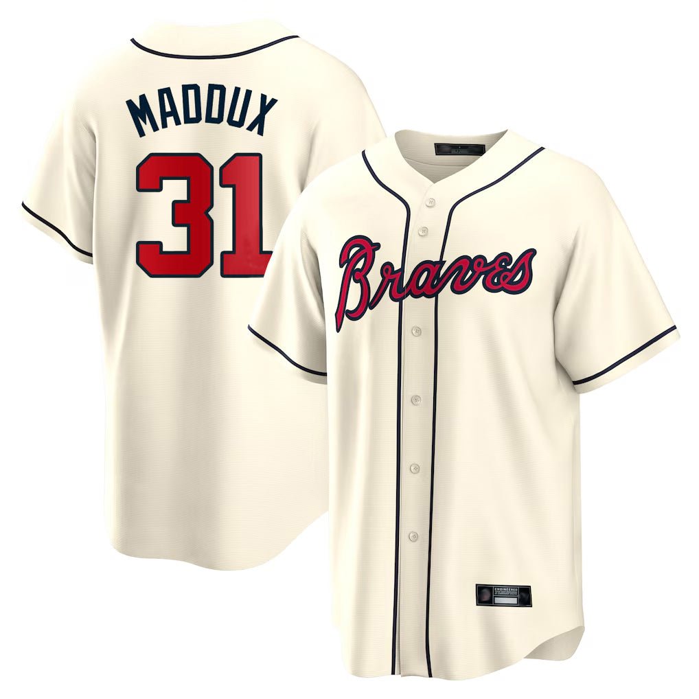 A.Braves #31 Greg Maddux Player Cream Home Game Qdoa Stitched Jerseys