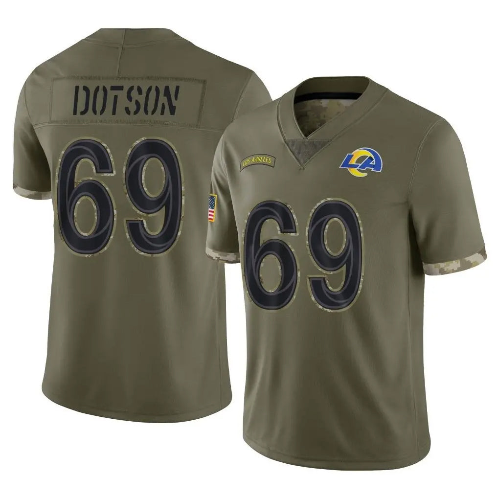 LA.Rams #69 Kevin Dotson Player Olive Salute To Service Limited Qdoa Stitched Jerseys