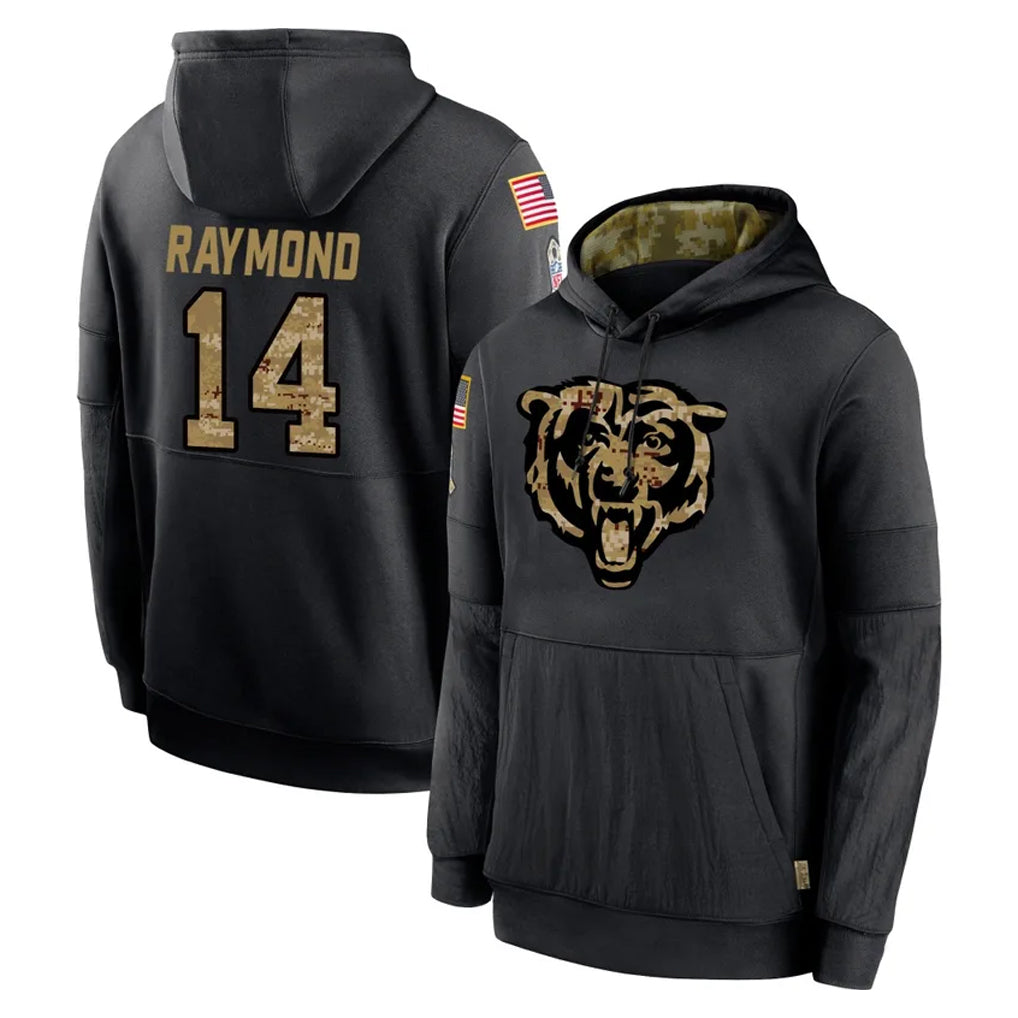 C.Bears #14 Kalif Raymond Player Black Salute to Service Pullover Hoodies Limited Qdoa Stitched Jerseys