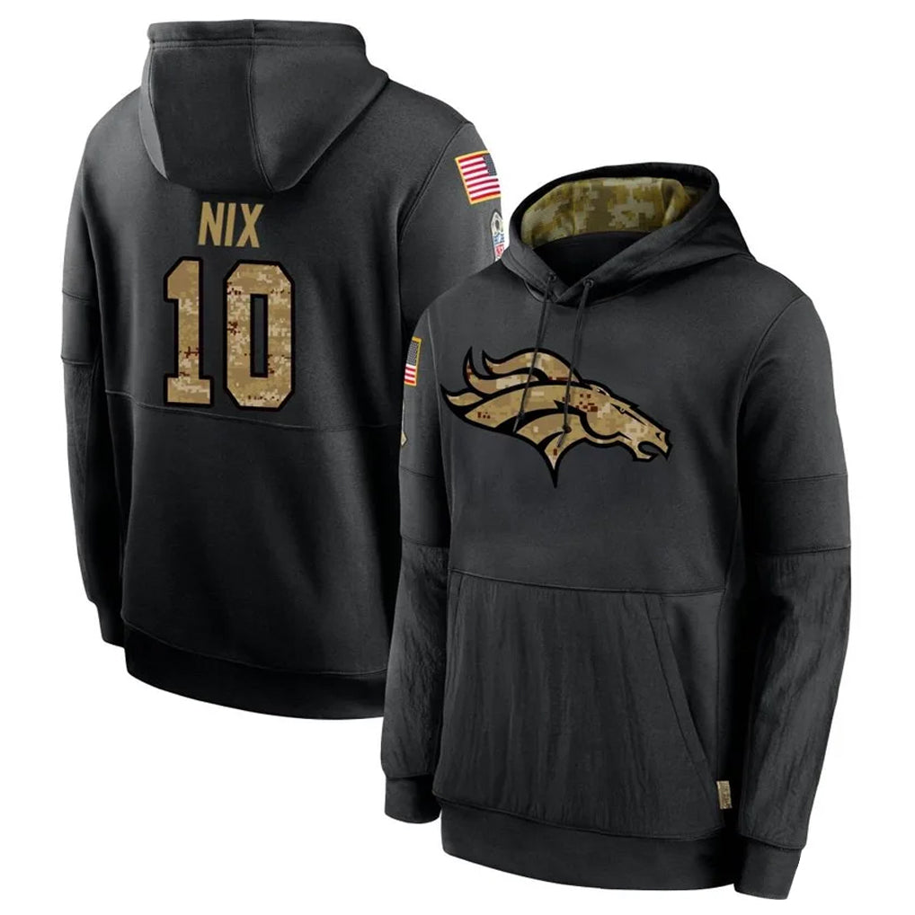 D.Broncos #10 Bo Nix Player Black Salute to Service Pullover Hoodies Limited Qdoa Stitched Jerseys