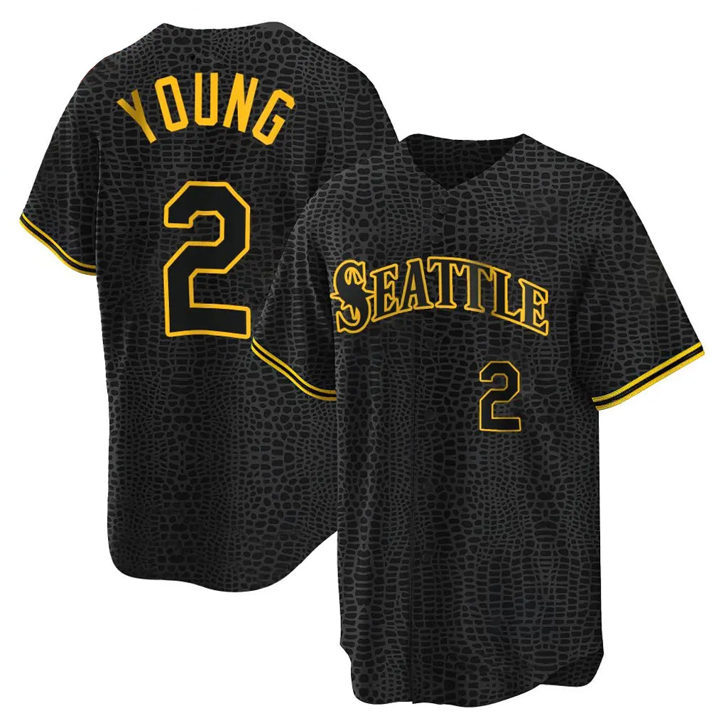 S.Mariners #2 Cole Young Player Black Snake Skin City Home Limited Qdoa Stitched Jerseys