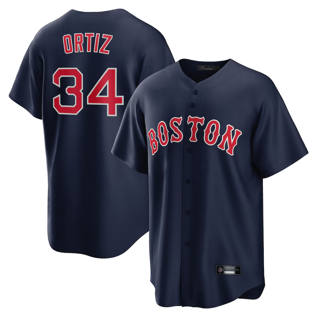 B.Red Sox #34 David Ortiz Player Navy Home Game Qdoa Stitched Jerseys
