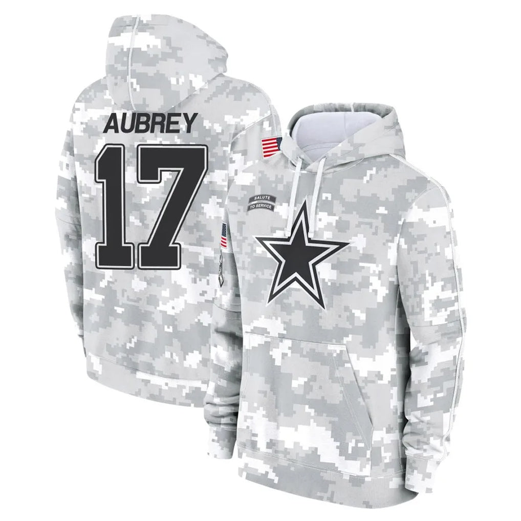 D.Cowboys #17 Brandon Aubrey Player Arctic Camo Salute to Service Hoodies Limited Game Qdoa Stitched Jerseys