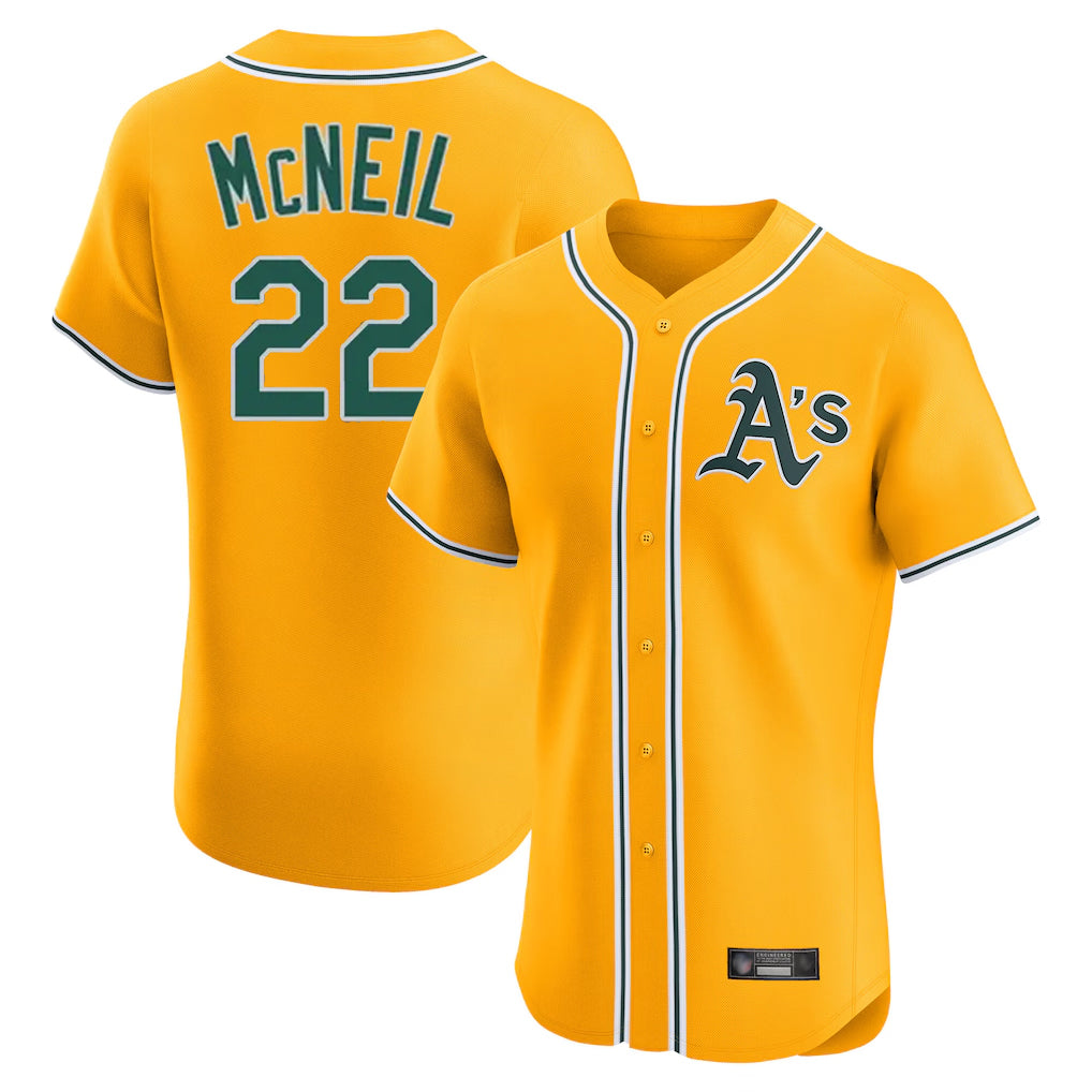 Athletics #22 Jeff McNeil Player Gold Limited Elite Home Game Qdoa Stitched Jerseys