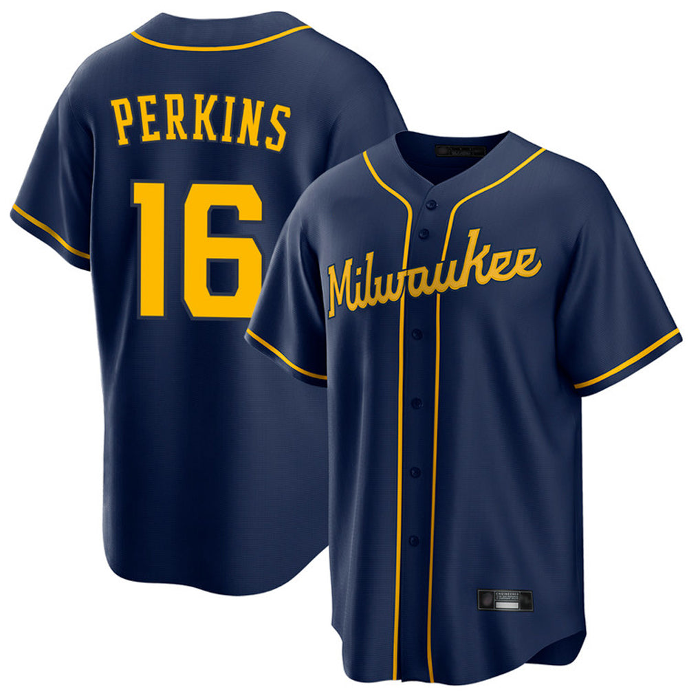 M.Brewers #16 Blake Perkins Player Navy Home Game Qdoa Stitched Jerseys