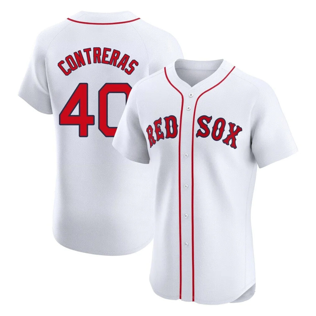 B.Red Sox #40 Willson Contreras Player White Limited Elite Home Game Qdoa Stitched Jerseys