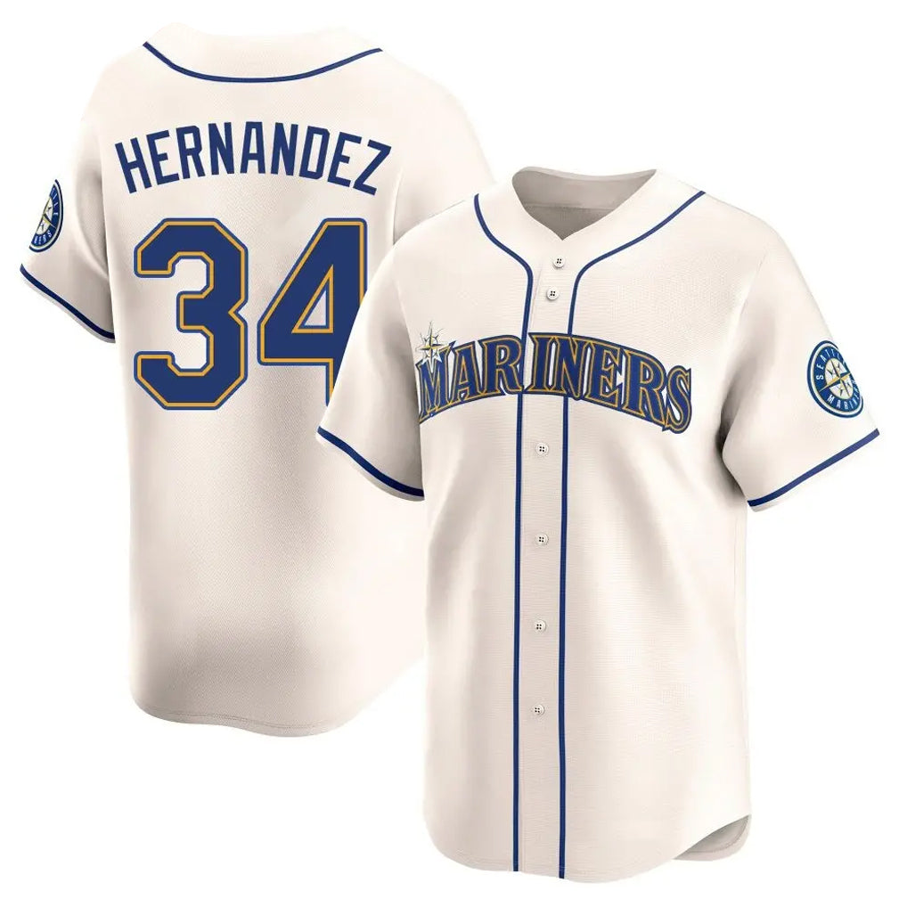 S.Mariners #34 Felix Hernandez Player Cream Home Limited Qdoa Stitched Jerseys