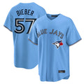 T.Blue Jays #57 Shane Bieber Player Blue Home Qdoa Stitched Jerseys