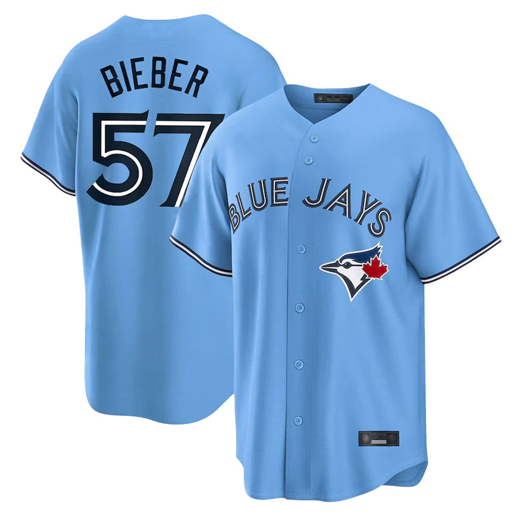 T.Blue Jays #57 Shane Bieber Player Blue Home Qdoa Stitched Jerseys