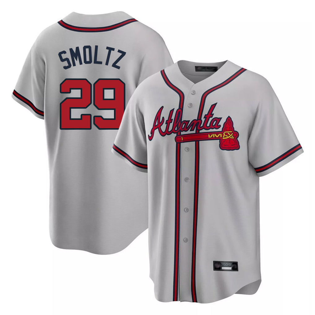 A.Braves #29 John Smoltz Player Gray Home Game Qdoa Stitched Jerseys