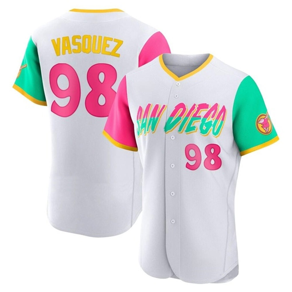S.Diego Padres #98 Randy Vasquez Player White City Connect Home Limited Elite Qdoa Stitched Jerseys