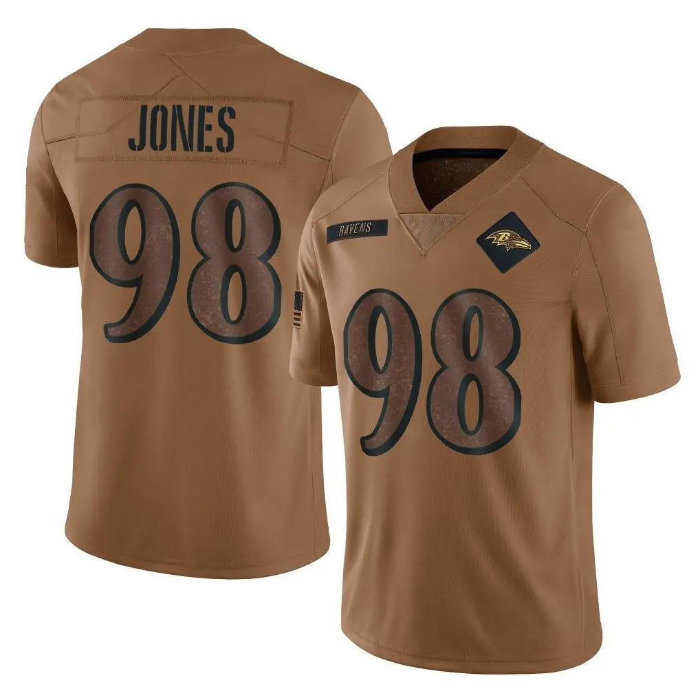 B.Ravens #98 Travis Jones Player Brown Salute To Service Limited Qdoa Stitched Jerseys