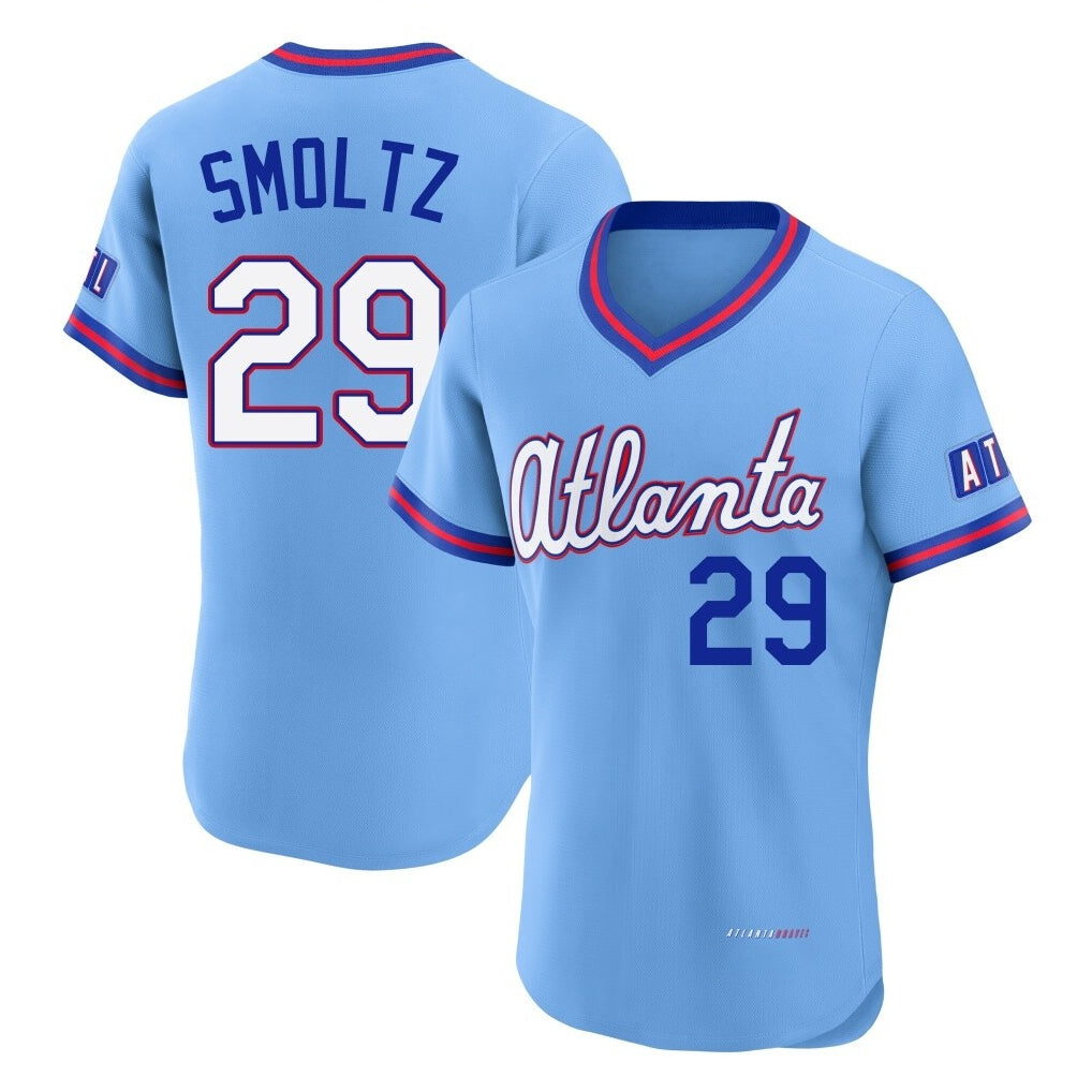 A.Braves #29 John Smoltz Player Powder Blue 2026 City Connect T-shirt Limited Elite Home Game Qdoa Stitched Jerseys