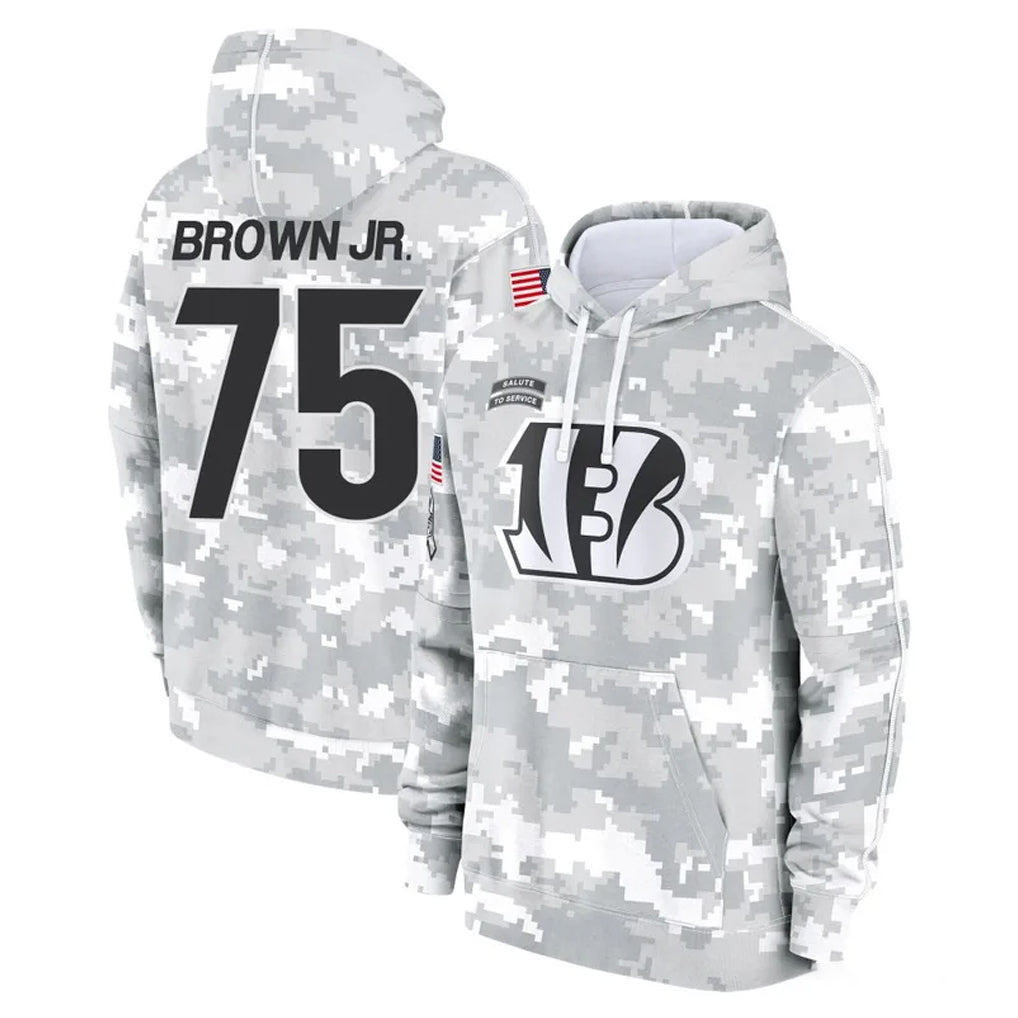 C.Bengals #75 Orlando Brown Jr. Player Arctic Camo Salute to Service Pullover Hoodie Limited Qdoa Stitched Jerseys