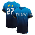 P.Phillies #27 Aaron Nola Player Blue City Connect Home Limited Elite Qdoa Stitched Jerseys