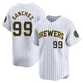 M.Brewers #99 Gary Sanchez Player White Stripes Home Game Qdoa Stitched Jerseys