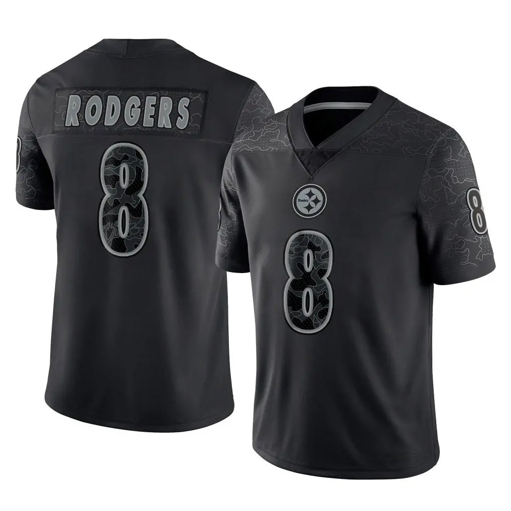 P.Steelers #8 Aaron Rodgers Player Black Reflective Limited Home Game Qdoa Stitched Jerseys