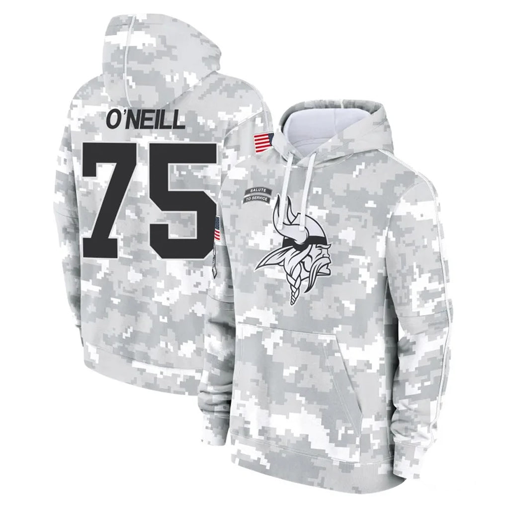 M.Vikings #75 Brian O'Neill Player Arctic Camo Salute to Service Pullover Hoodies Limited Game Qdoa Stitched Jerseys