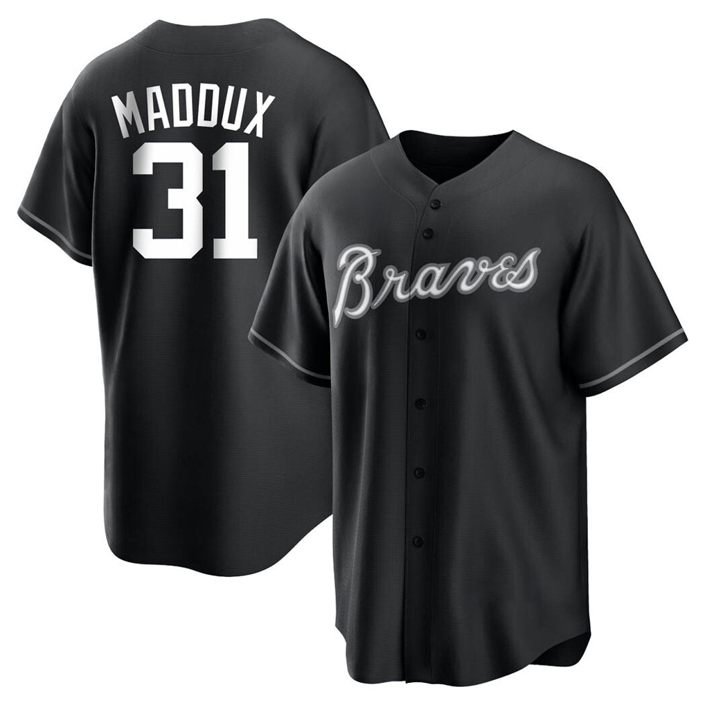 A.Braves #31 Greg Maddux Player Black Home Game Qdoa Stitched Jerseys