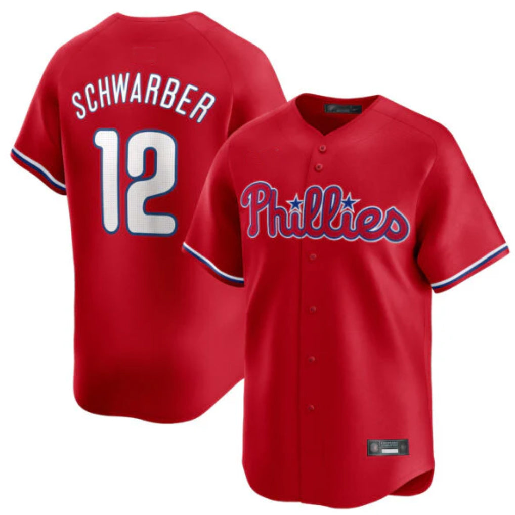 P.Phillies #12 Kyle Schwarber Player Red Home Limited Qdoa Stitched Jerseys