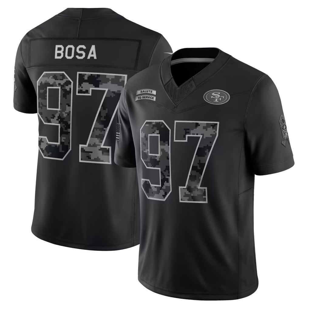 Qdoa SF.49ers #97 Nick Bosa Player Black Limited 2026 Salute to Service Home Game Stitched Jerseys