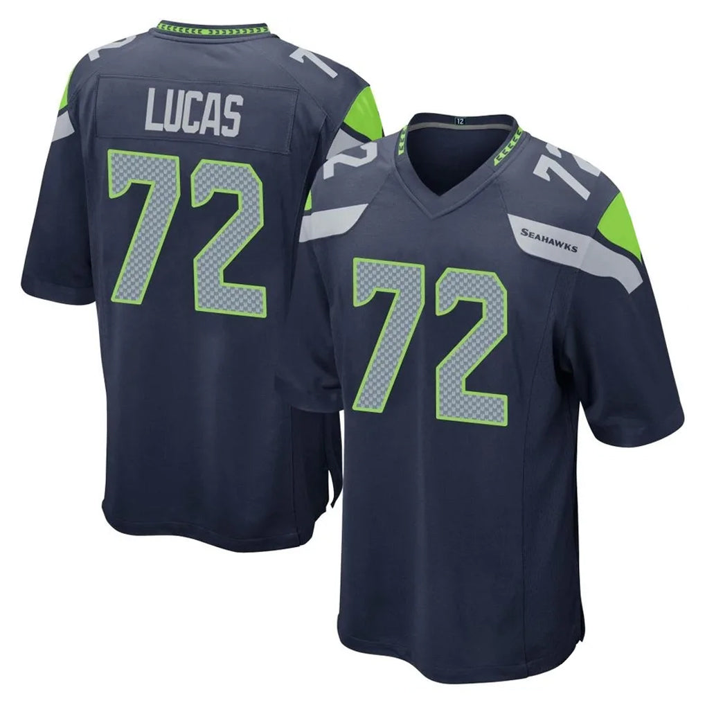S.Seahawks #72 Abraham Lucas Player Navy Home Game Qdoa Stitched Jerseys