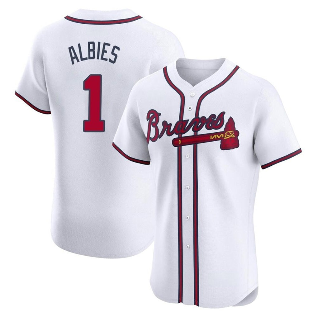 A.Braves #1 Ozzie Albies Player White Limited Elite Home Game Qdoa Stitched Jerseys