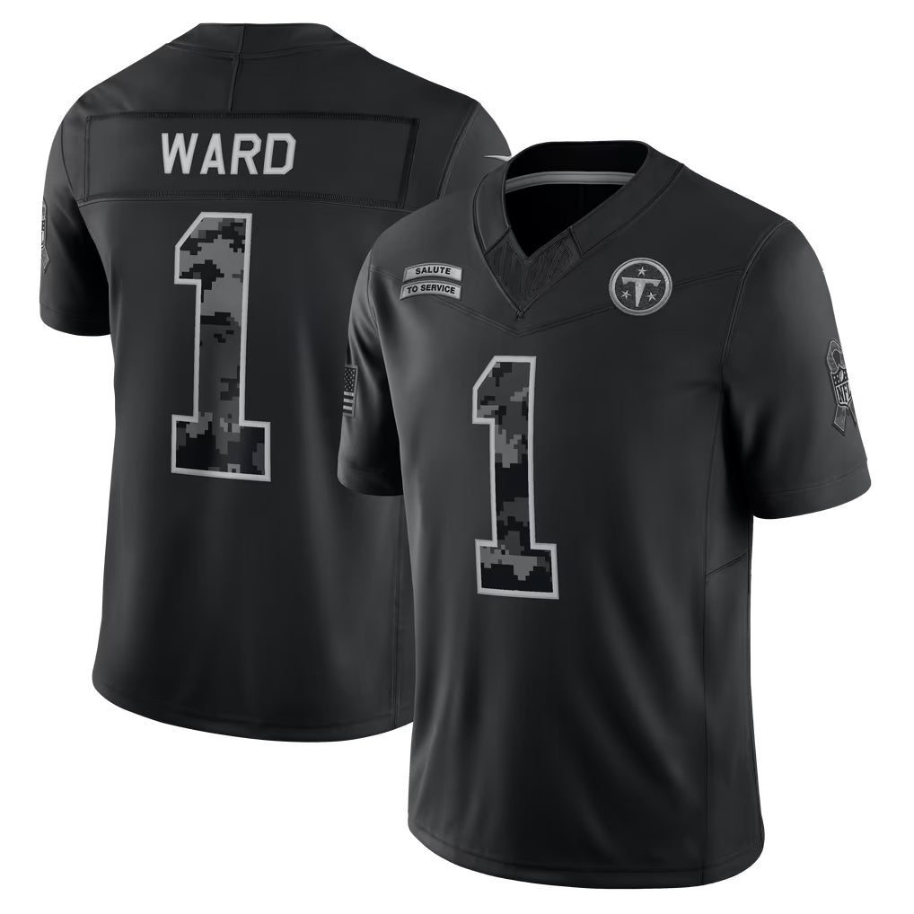 Qdoa T.Titans #1 Cameron Ward Player Black Limited 2026 Salute to Service Home Game Stitched Jerseys