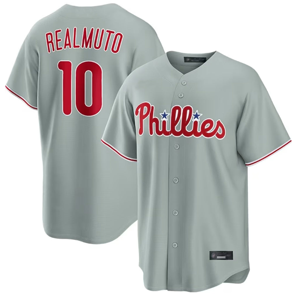 P.Phillies #10 J.T. Realmuto Player Gray Home Game Qdoa Stitched Jerseys